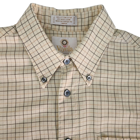 VIYELLA Beige Plaid Button Down Shirt Wool Cotton Blend classic fit m - Picture 3 of 10